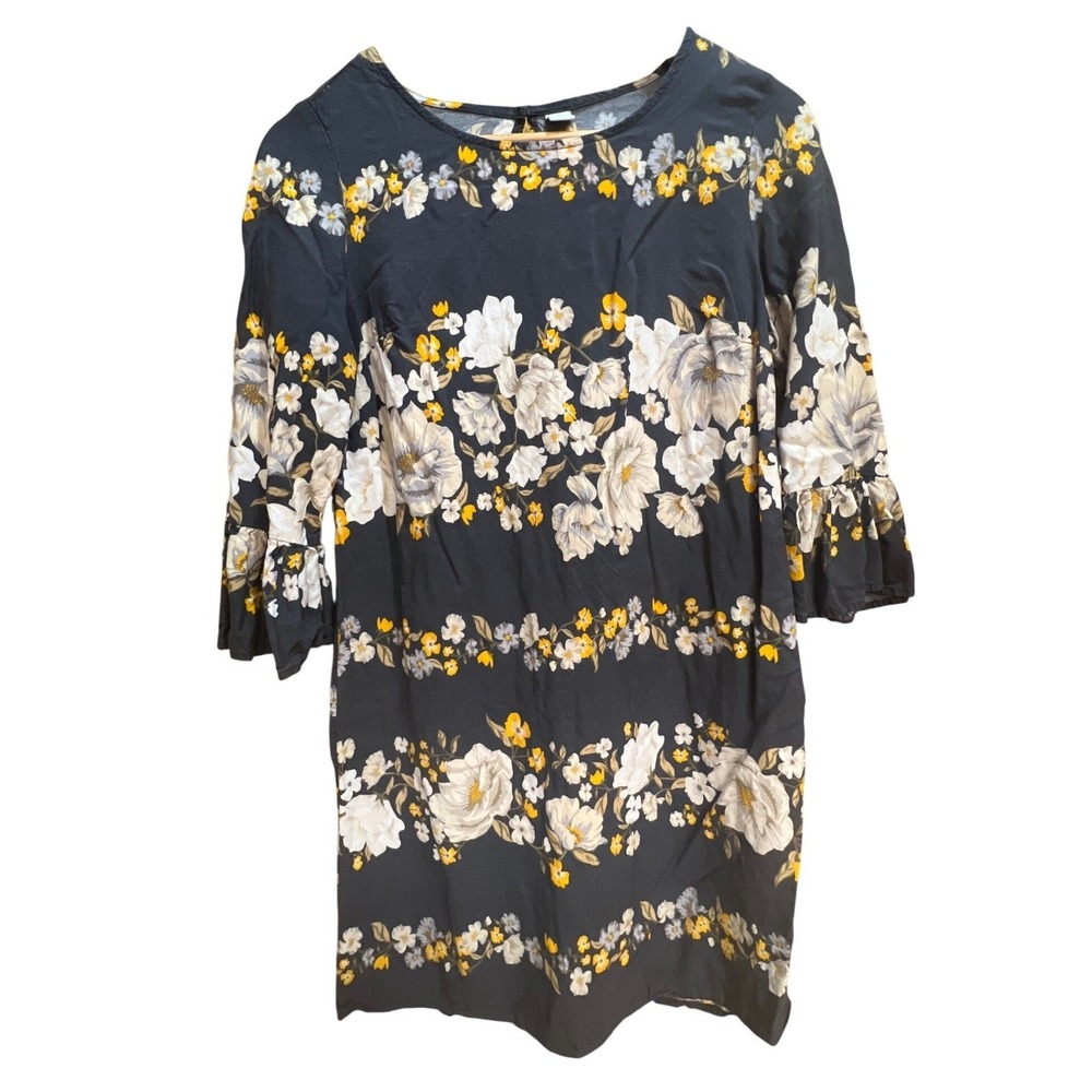 Old Navy Floral‎ Shift Dress Navy Blue Yellow Ruffle Sleeve XS Womens - Picture 2 of 10